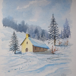 Aquarelle Paysage de montagne Aquarelle Aquarelle Hiver Idée cadeau
