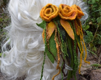 Hair barrette with felted wool flowers Barrette with roses Hair barrette Hairdressing accessory Flowers wool barrette