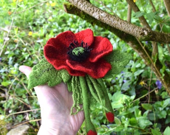 Broche Coquelicot en laine feutrée Broche fleur rouge Broche cadeau Coquelicot