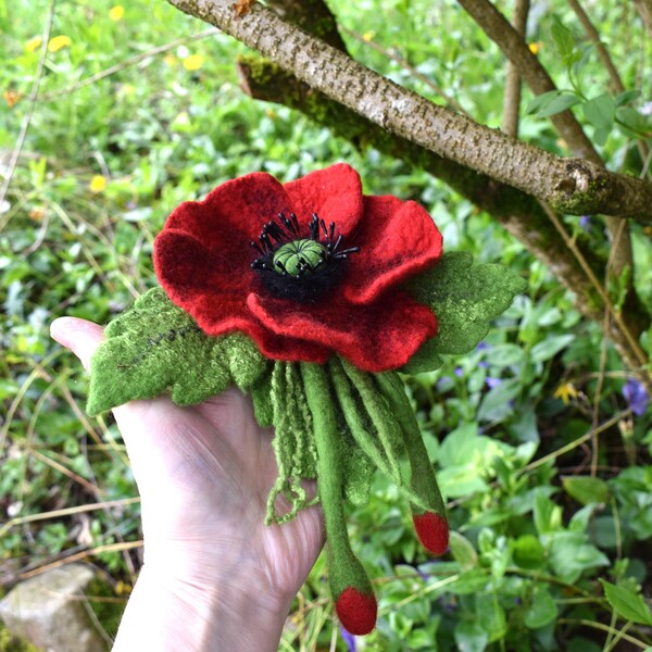 Broche Coquelicot en laine feutrée Broche fleur rouge Broche cadeau Coquelicot