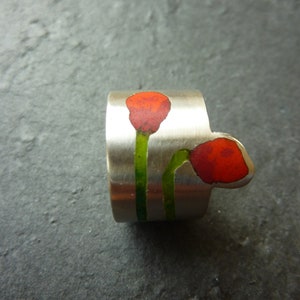 Enamelled Poppy Flower Ring image 1