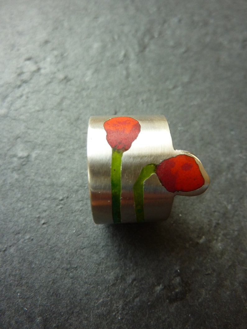 Enamelled Poppy Flower Ring image 1