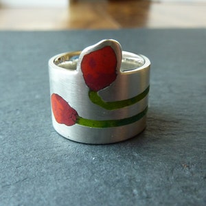 Enamelled Poppy Flower Ring image 2