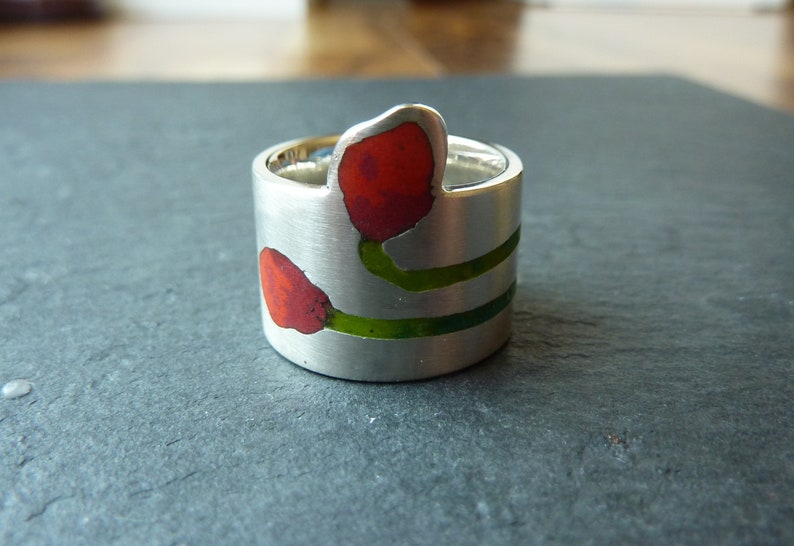 Enamelled Poppy Flower Ring image 2