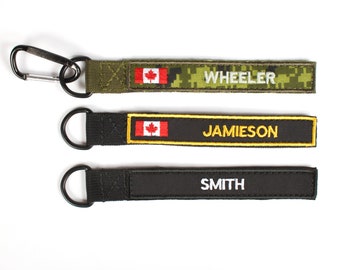 Nametape Key Chain | With Your Custom Text & Optional Carabiner | Embroidered, personalized keychain