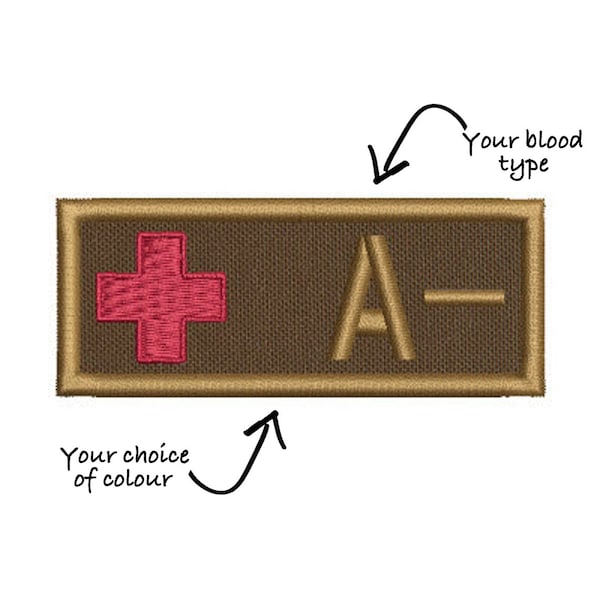 First Aid Kit Pouch Badge | Measures 1.5" x 3.75, identifies blood type, attach to gear or clothing