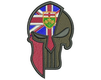 Embroidered Punisher Patch with Ontario Flag by CPGear | With either Hook fastener backing OR Iron-On backing