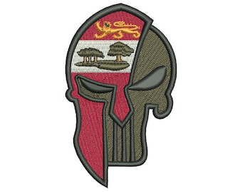 Embroidered Punisher Patch with Prince Edward Island (PEI) Flag by CPGear | With either Hook fastener backing OR Iron-On backing