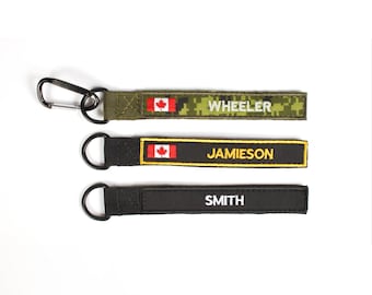 Nametape Key Chain | With Your Custom Text & Optional Carabiner | Embroidered, personalized keychain
