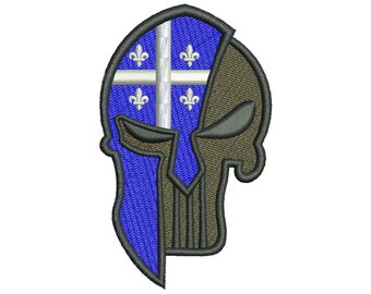 Embroidered Punisher Patch with Quebec Flag by CPGear | With either Hook fastener backing OR Iron-On backing
