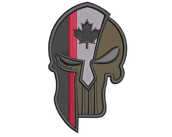 Embroidered Punisher Patch with Thin Red Line CDN Flag by CPGear | With either Hook fastener backing OR Iron-On backing