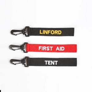 Identification Tags with Snap Hook | Tag With Your Custom Text, Great for tagging equipment, bags, safety equipment, luggage tag, etc...!