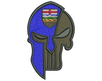 Embroidered Punisher Patch with Alberta Flag by CPGear | With either Hook fastener backing OR Iron-On backing