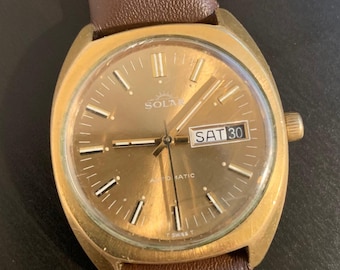 Men's Vintage Solar Automatic Gold Plated Watch