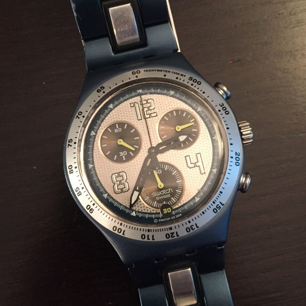 2004 Swatch Irony Chronograph Watch Blue Aluminum