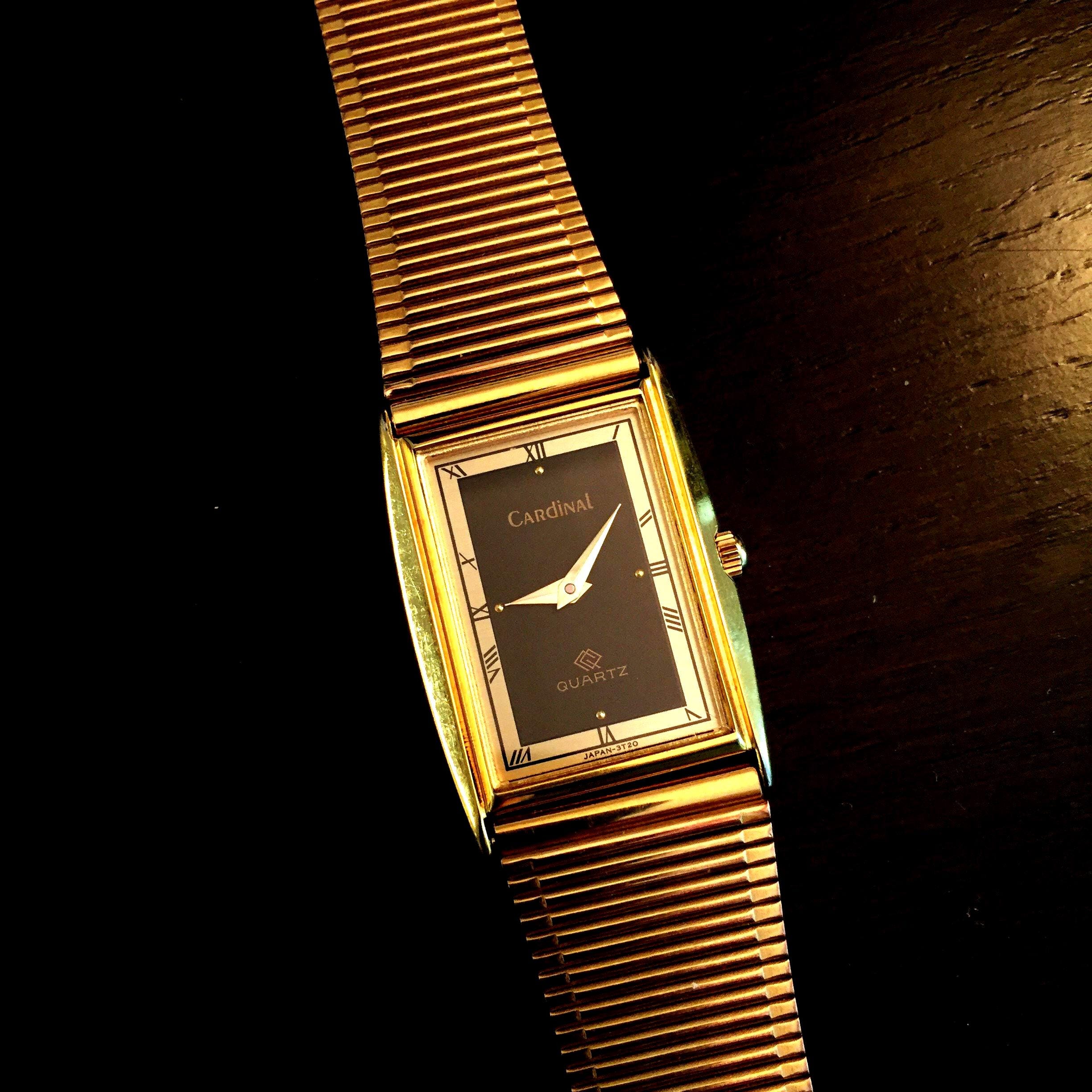 Men's Vintage Cardinal Tank Ultra Thin Dress Watch: Gold Stainless Steel