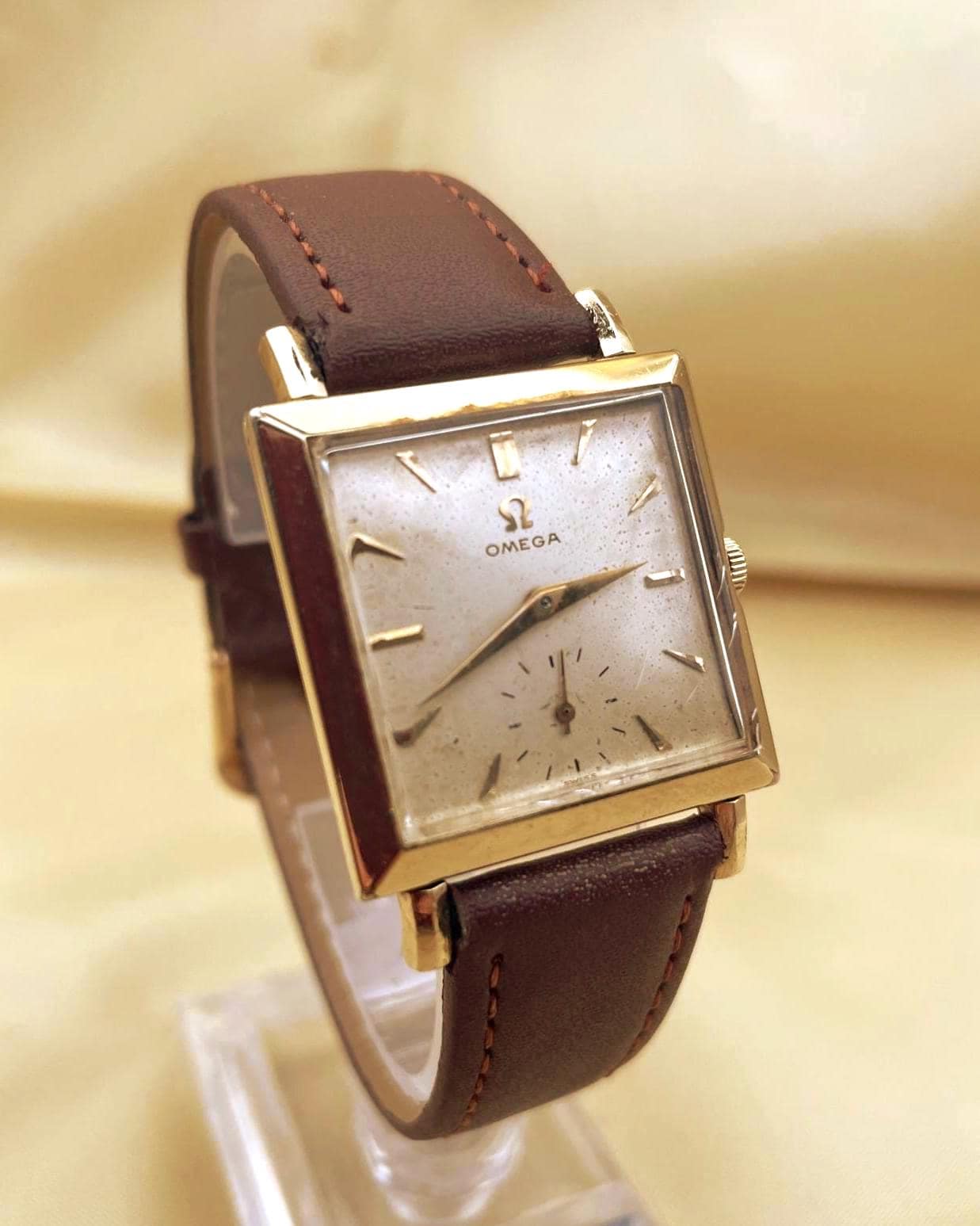 Rare 50s Vintage Omega Square Tank Watch Caliber 302 14K Gold