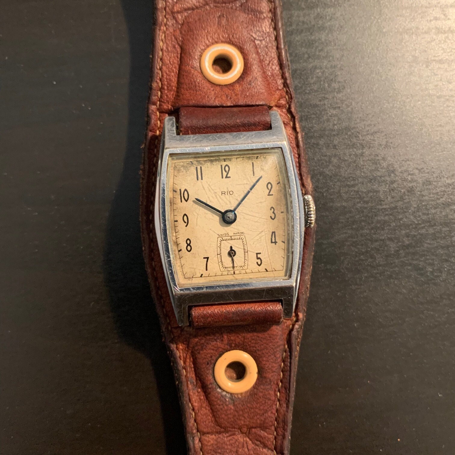Vintage1940s Swiss bangle watch C. 1940 14k Rose Gold and Ruby Retro Modern Swiss Women main image 2