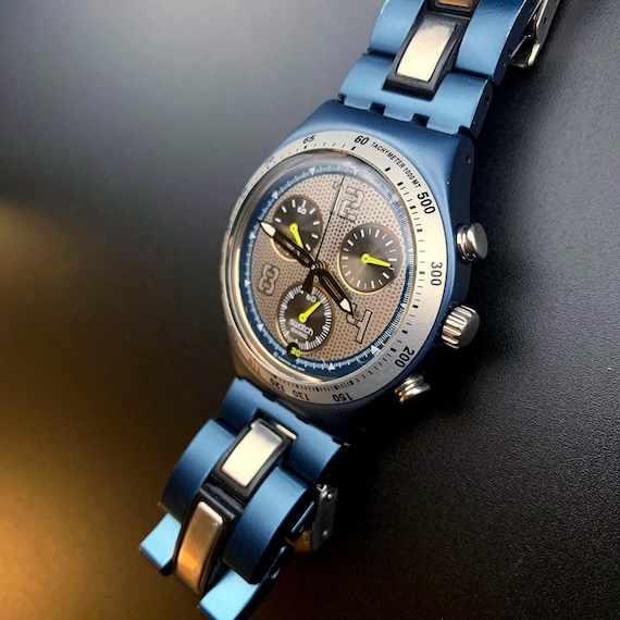 Swatch IRONY クロノグラフ ステンレス 腕時計 本体　価格相談気軽に 2004 Swatch Irony Chronograph Watch Blue Aluminum - Etsy