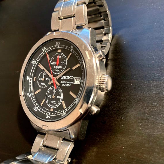 Men's Seiko Chronograph 100m Stainless Steel Watch - Etsy