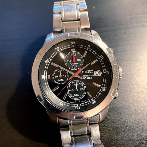 Men's Seiko Chronograph 100m Stainless Steel Watch - Etsy