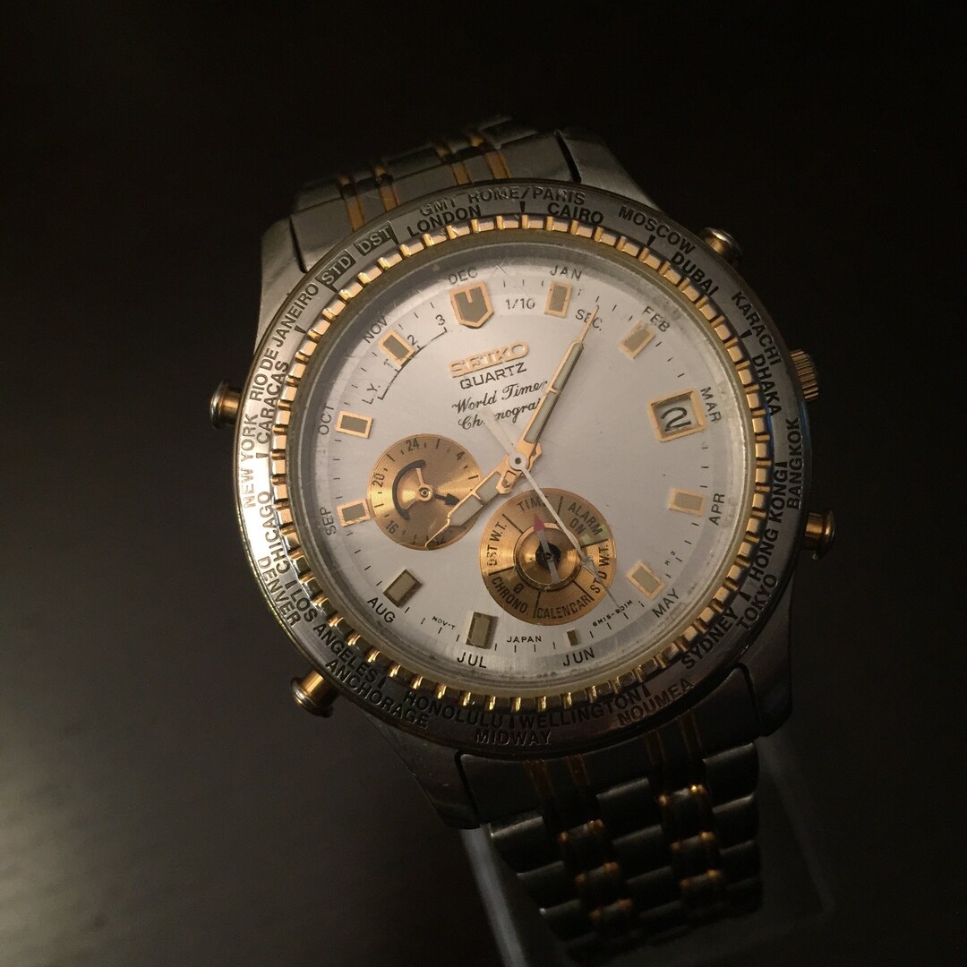Seiko quartz world timer chronograph sale