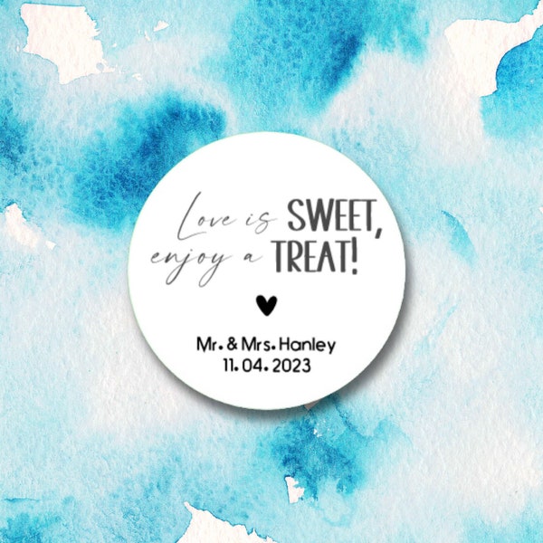 12 PC Love is Sweet, Enjoy a Treat Snack Bag Party Favor Stickers, Personalized Adhesives for Wedding or Bridal Shower, Gifts for Guests