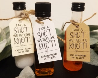 20 PC Take a Shot, We Tied the Knot Personalized Party and Wedding Favor Tags for Guests WITH Twine