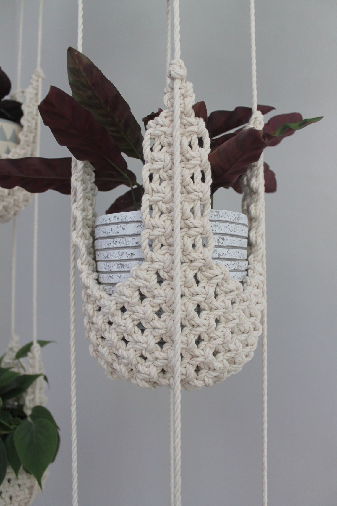 macrame hanging toy basket