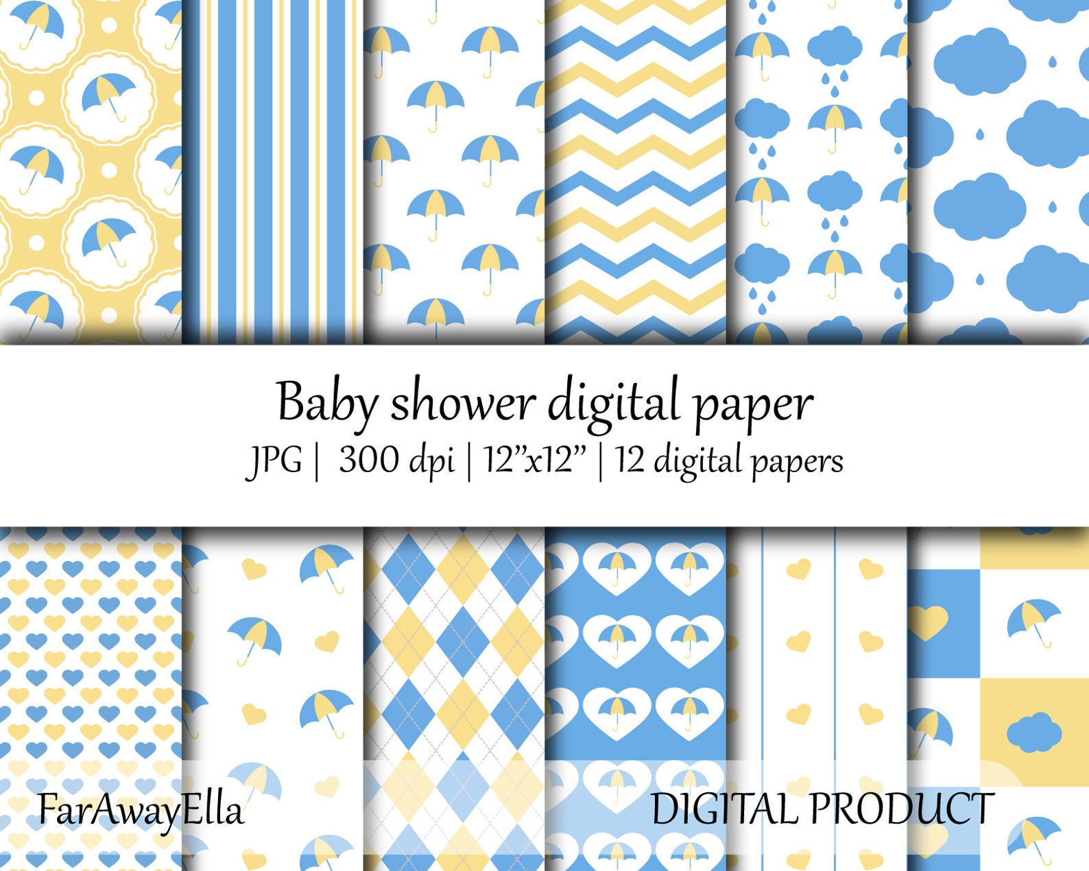 Baby Boy Blue and Yellow Digital Paper Pack Printable 12x12 Etsy
