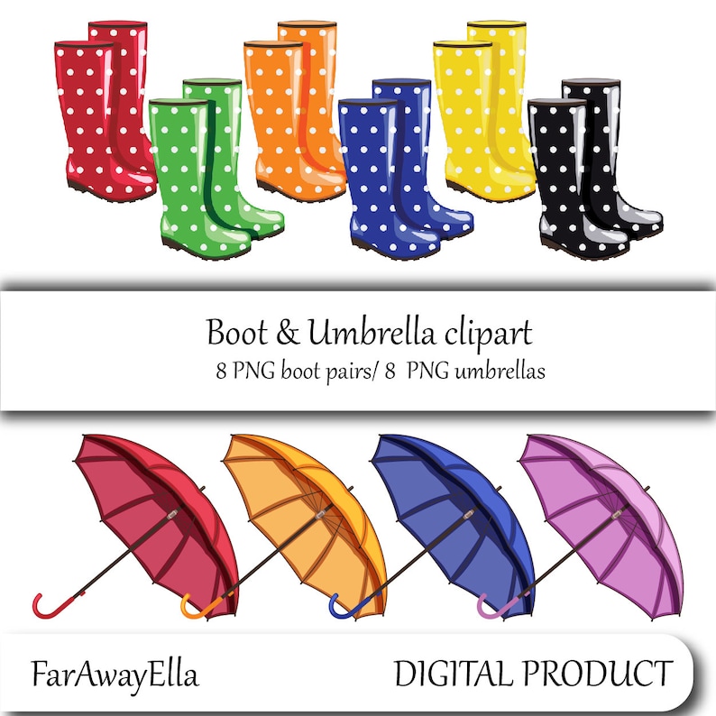 Rainy working day clipart, colourful boots and umbrellas, printable PNG Wellington boots and umbrellas, instantaneous down load for sbooking graphic regarding Printable Umbrellas known as Rainy working day clipart, colourful boots and umbrellas, printable PNG Wellington boots and umbrellas, prompt obtain for sbooking