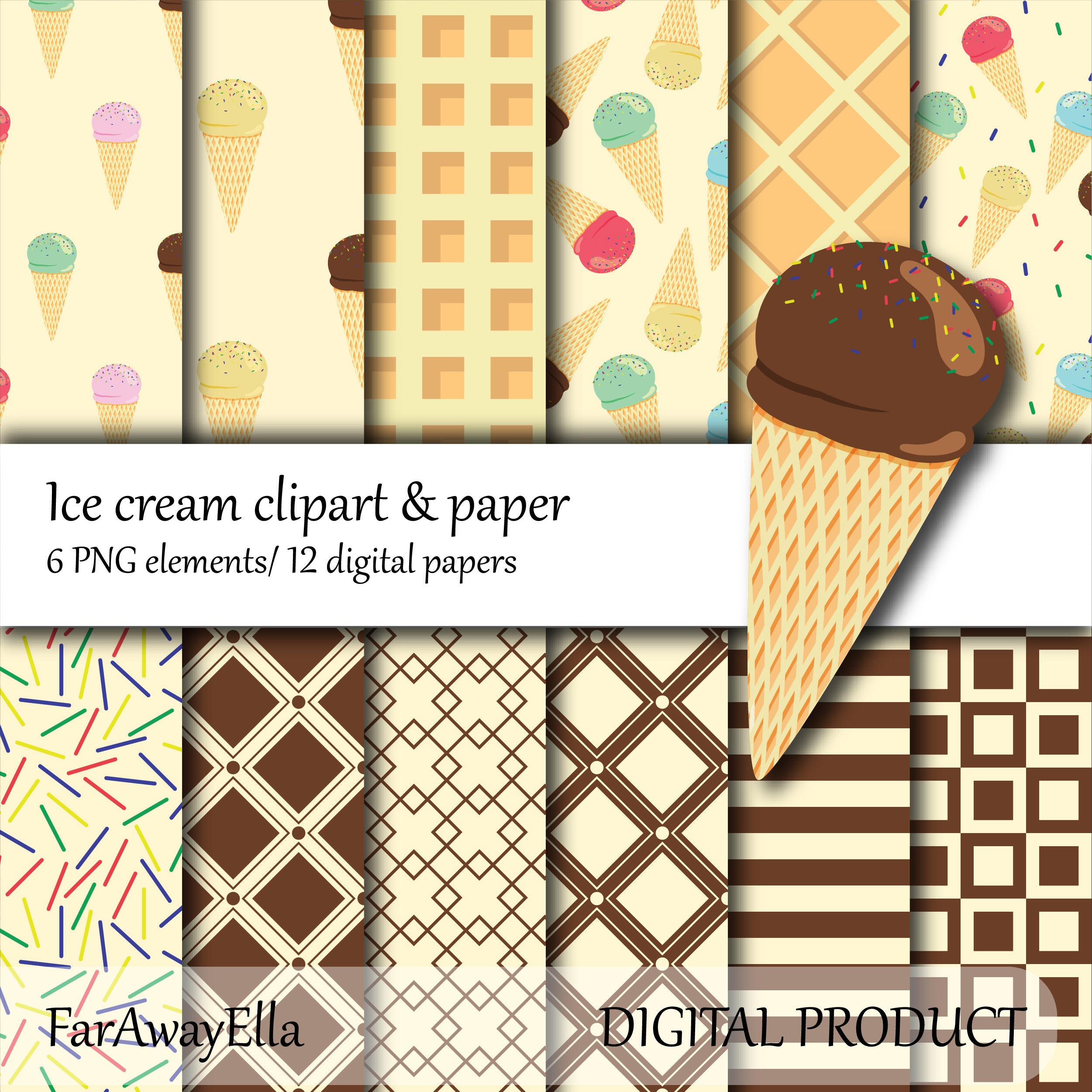 ice cream clipart ice cream digital paper seamless repeat etsy