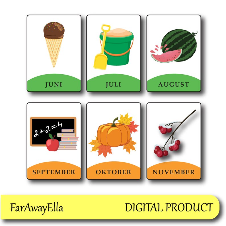GERMAN Printable Months Of The Year Flashcards GERMAN Etsy Australia