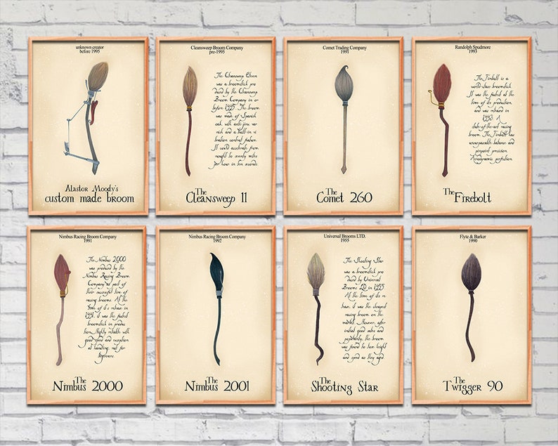 Racing brooms Quidditch brooms Hand drawn Harry Potter Etsy