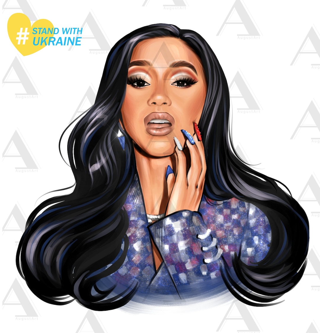 Cardi B PNG Hand Drawn No Background New 2022 Black Hair - Etsy