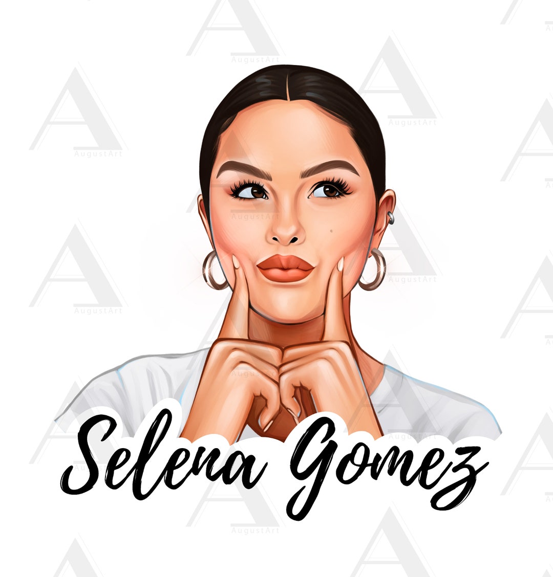 Printable Selena Gomez With Sign PNG Hand Drawn Sublimation - Etsy
