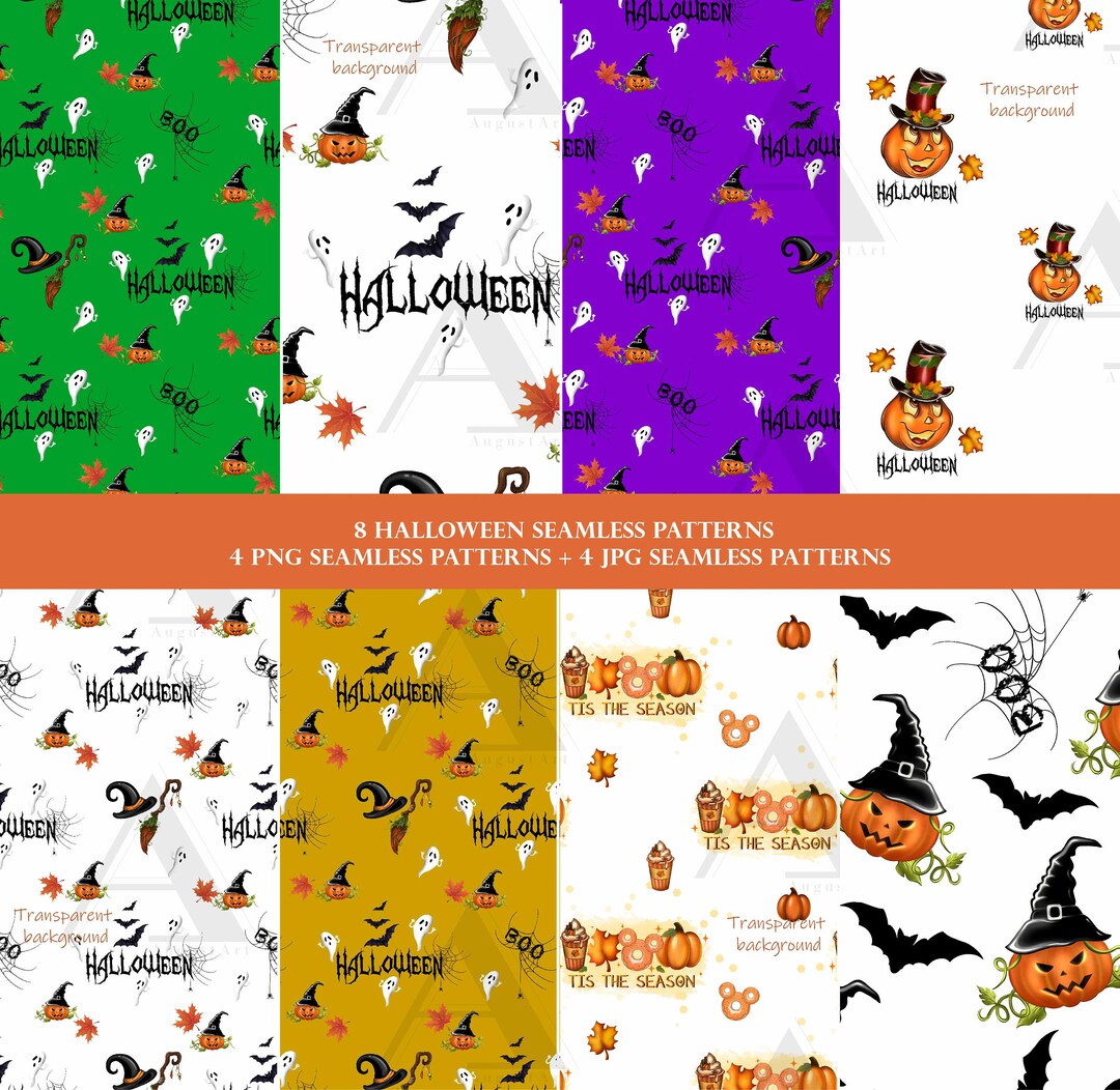 Halloween Seamless Patterns 4 PNG 4 JPG Printable - Etsy