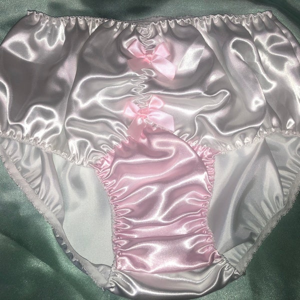 Unterhose für Männer aus weissem und rosa Satin alle Grössen