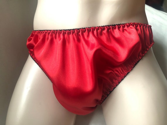 Simple Thong Satin Sissy Panties for Men With a Floral Lined