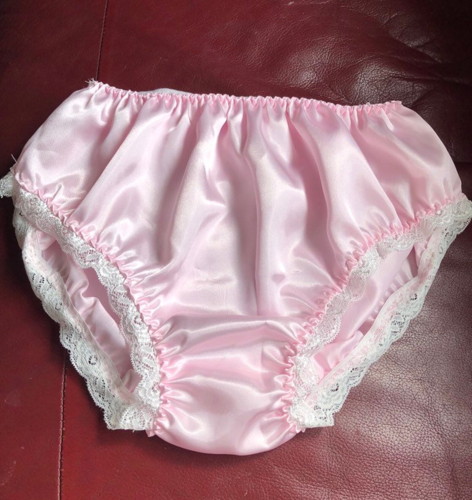 Beautiful pink satin panties with laces around legs all sizes Etsy