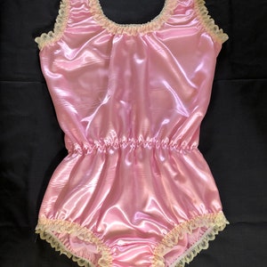 Satin teddy, romper trimmed lace all sizes available