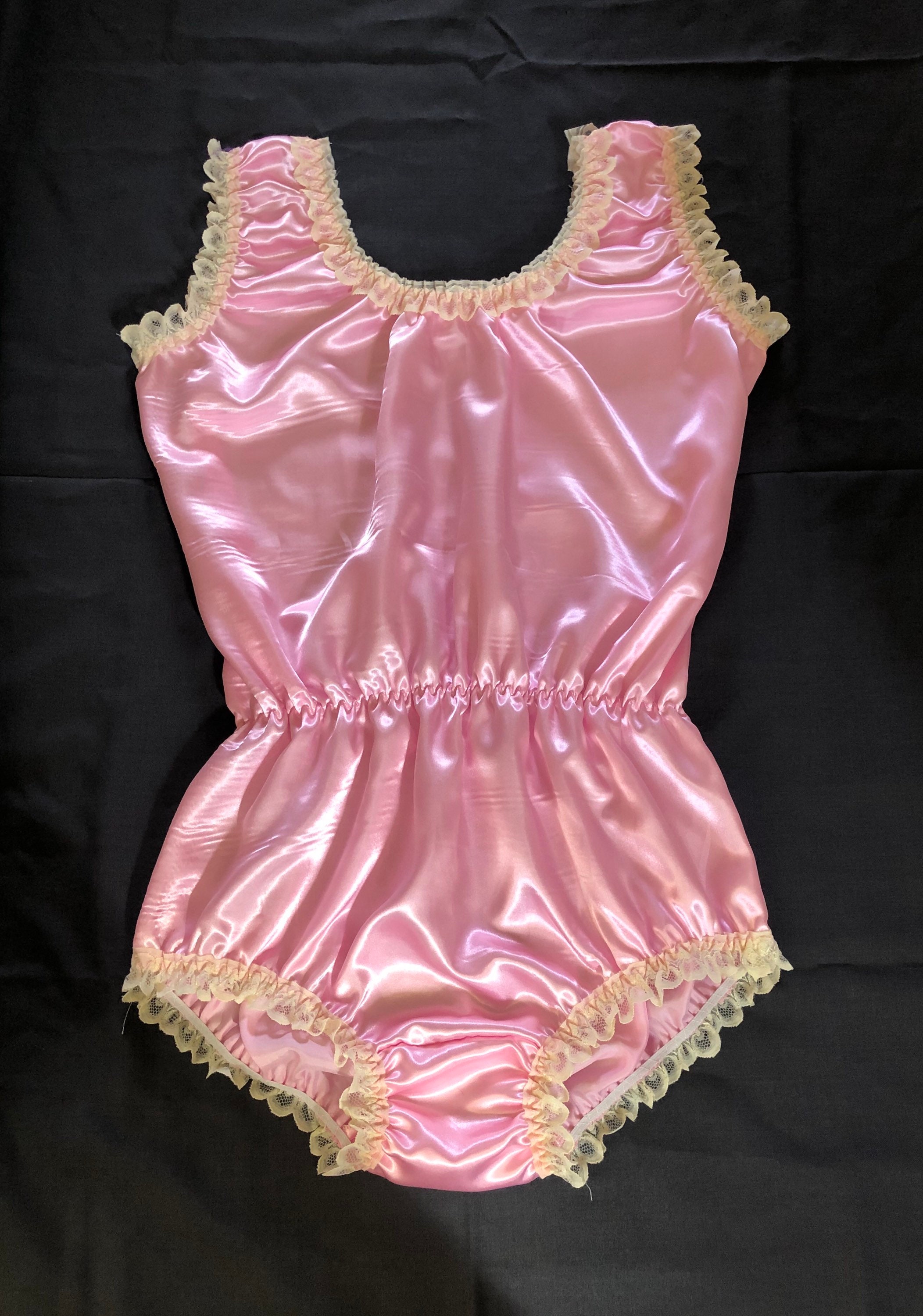 Satin teddy, romper trimmed lace all sizes available