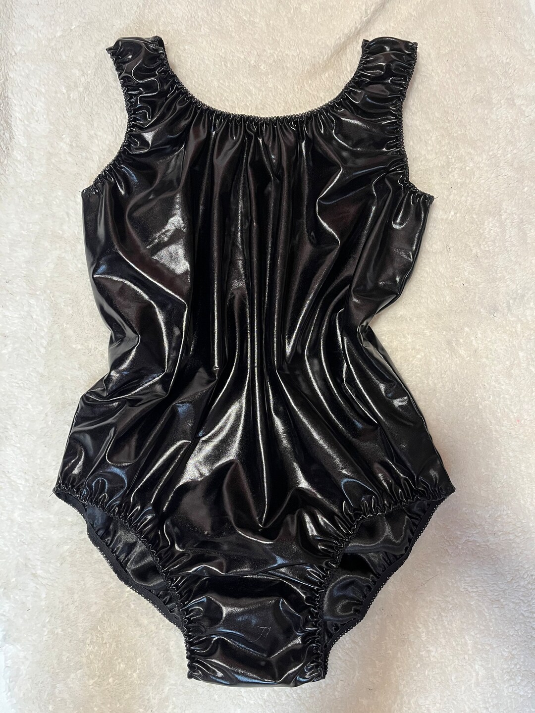 Double Layered Rompers Suit, All in One, Black Foil Lined Satin All