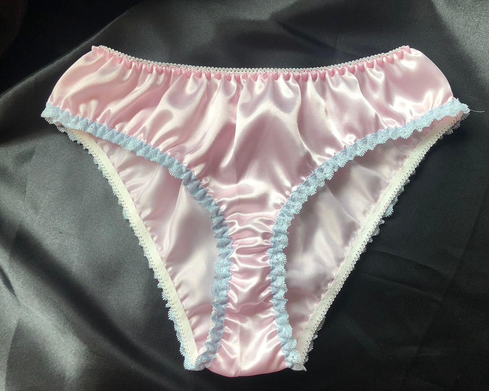Pink satin sissy panties Thong with lace trim for men all | Etsy