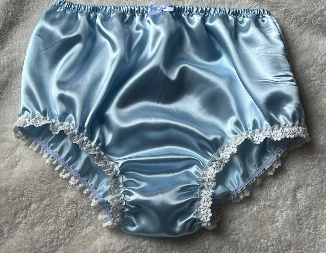 High Waist Satin Panties Full Panties White Lace Around Legs Etsy