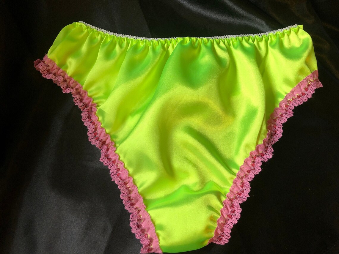 Lime Green Satin Sissy Panties Thong With Lace Trim for Men Etsy