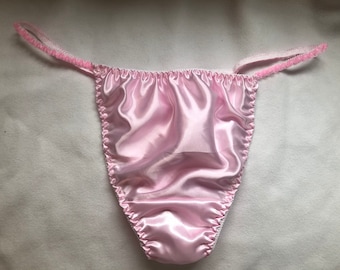 Pink satin tanga panties lined crotch for men, sizes