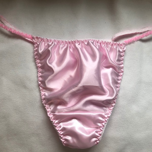 Pink satin tanga panties lined crotch for men, sizes