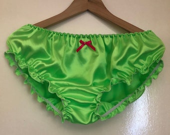 Beautiful frilly lime green sissy satin panties waist all sizes