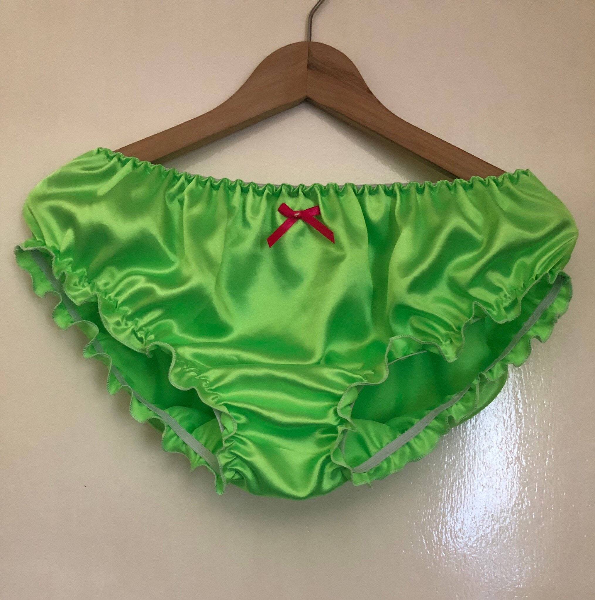 Beautiful Frilly Lime Green Sissy Satin Panties Waist All Sizes -   Canada